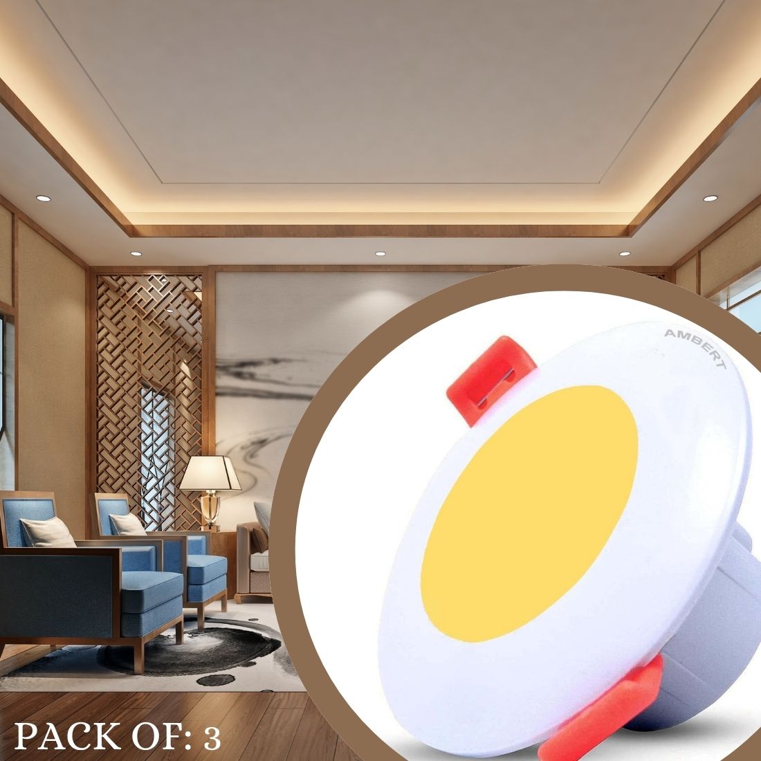 Ambert Warm White LED Ceiling Light – A Touch of Comfort & Style Pack of 3