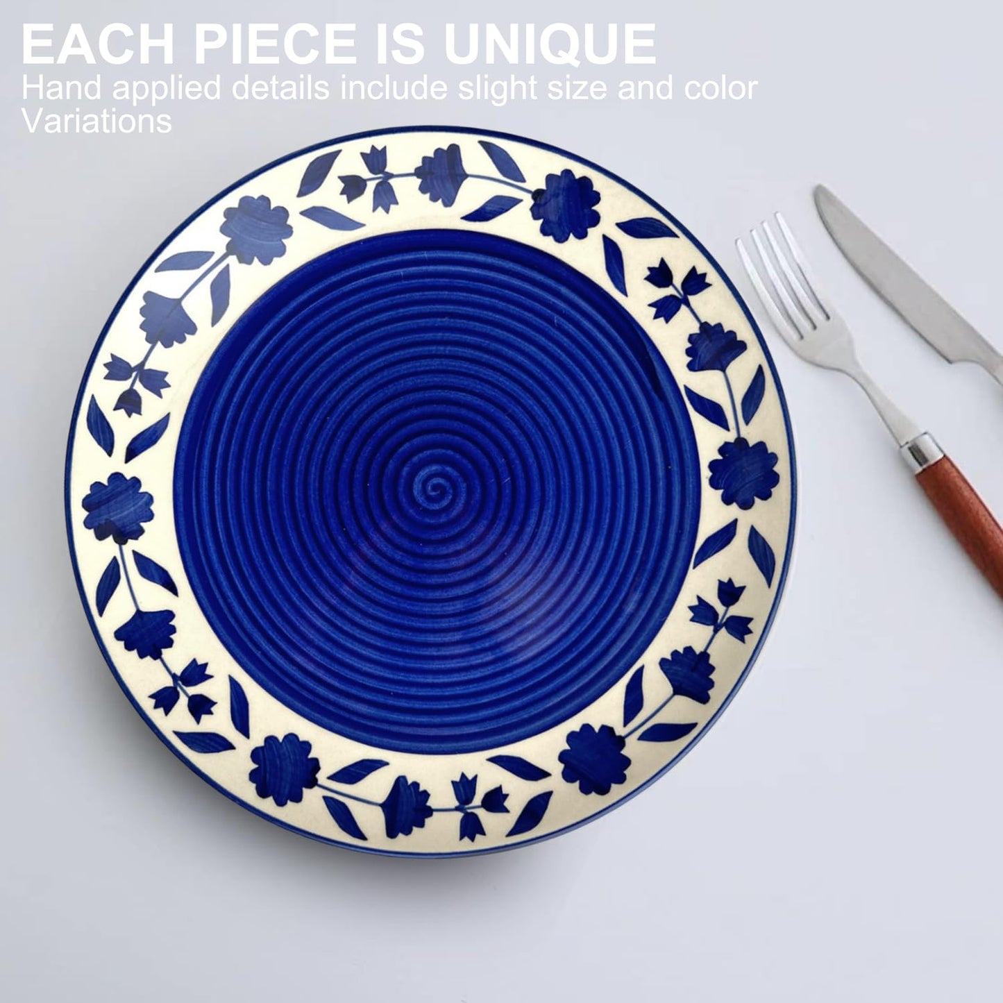 Ambert Floral Pattern Ceramic 7-Inch Plates, Set of 6, Microwave & Dishwasher Safe