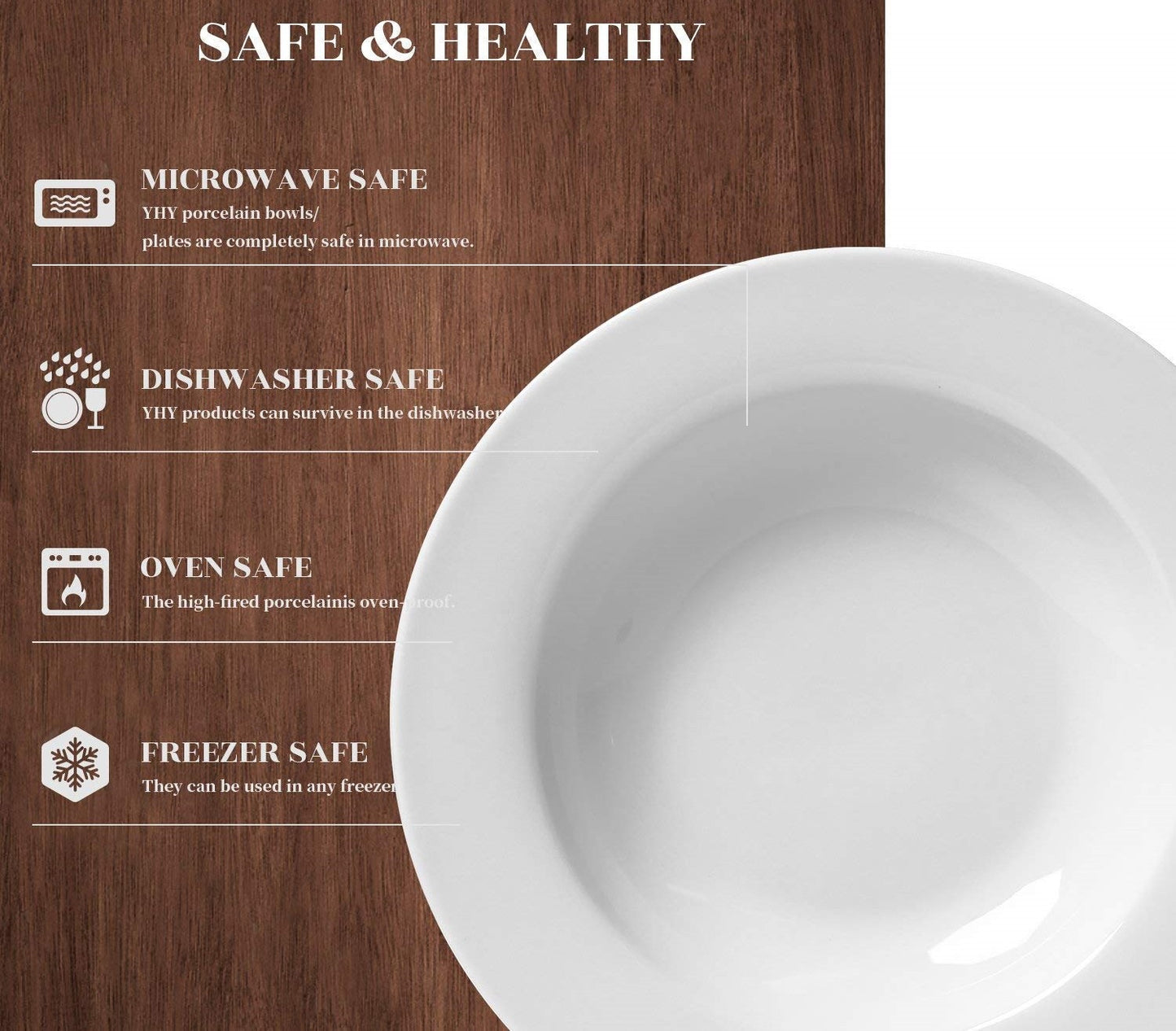 Ambert Deep Plate Plain, Snow White, 8 inch Pasta, Soup, Rice Pack of-4