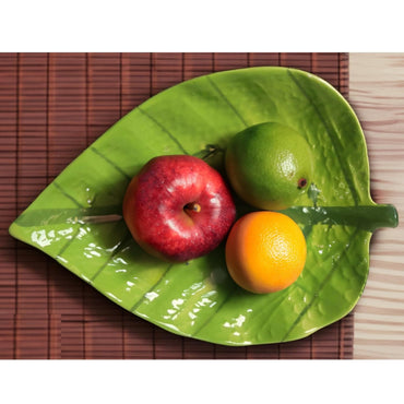 Ambert Handcrafted Ceramic Leaf Shaped Platter, Microwave & Dishwasher Safe, 1 Pack