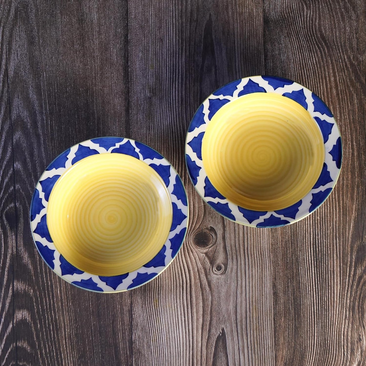 Ambert Ceramic 7-Inch Soup/Pasta Plate, Blue & White Umarov Pattern, Set of 2