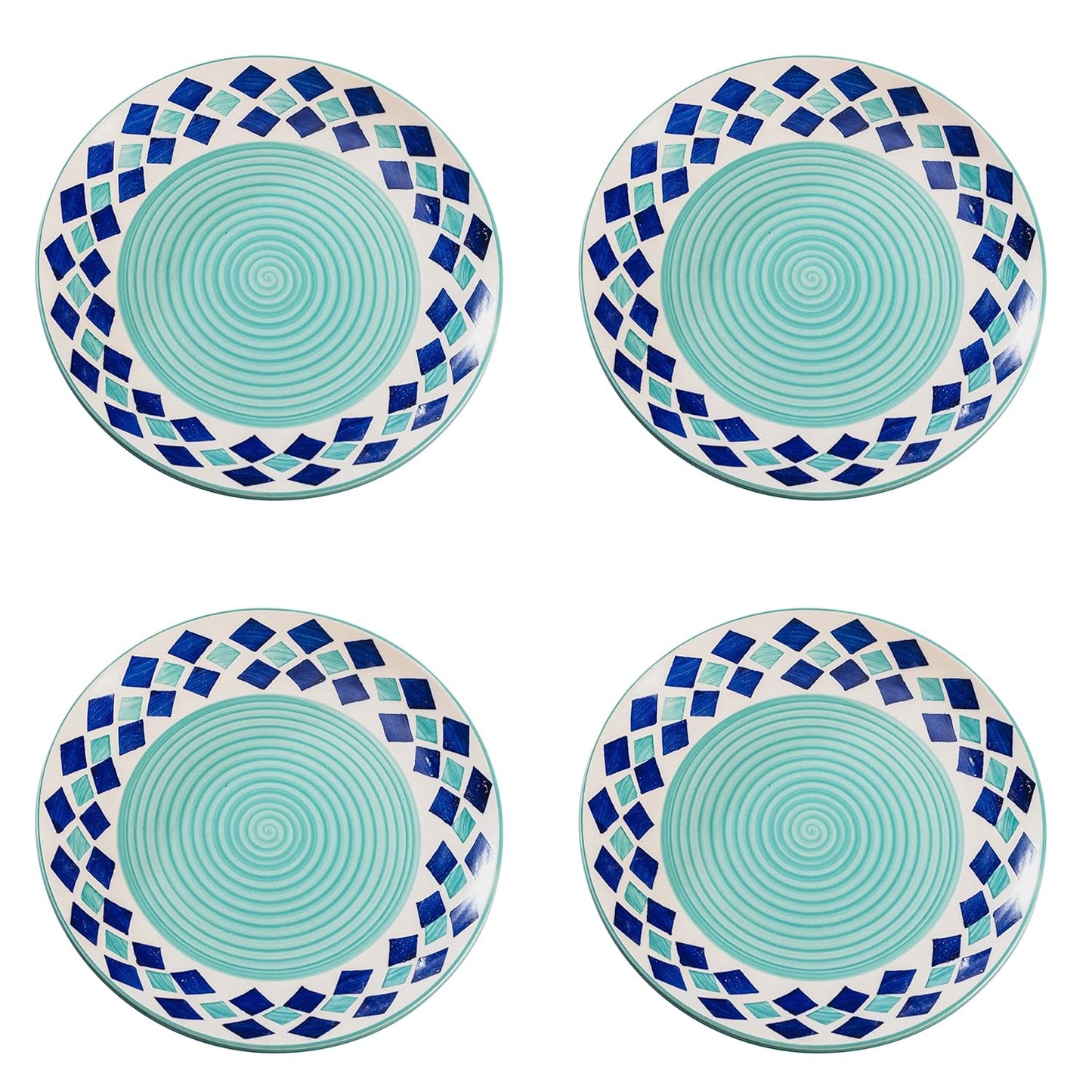 Ambert Ceramic 7-Inch Sea Green Designer Dinner Plates, Set of 4, Microwave & Dishwasher Safe