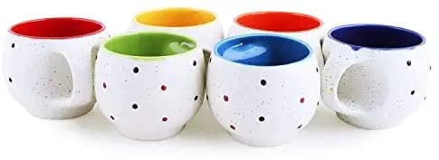 Ambert Stylish Ceramic Handcrafted White Pari Dot Printed Tea Cup/Coffee Cup Set Ideal Best Gift for Friends, Family, Home, Office use, Kitchen Cup Set of 6pcs