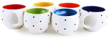 Ambert Stylish Ceramic Handcrafted White Pari Dot Printed Tea Cup/Coffee Cup Set Ideal Best Gift for Friends, Family, Home, Office use, Kitchen Cup Set of 6pcs