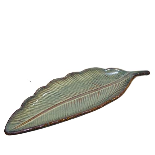 Ambert Green Leaf Shaped Ceramic Platter, Microwave & Dishwasher Safe, 1 Pack