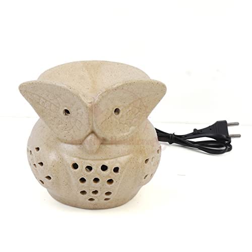 Ambert Oil Diffuser, Ancient Owl Shape Electric Ceramic Aroma Oil Diffuser/Natural Air Fragrance for Office/Home Decor/Spa/Living Room Brown Large