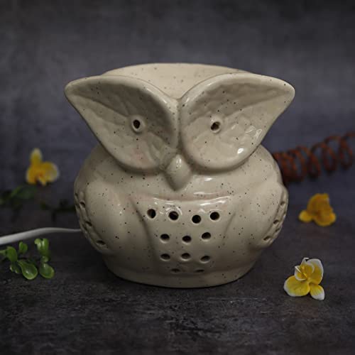 Ambert Oil Diffuser, Ancient Owl Shape Electric Ceramic Aroma Oil Diffuser/Natural Air Fragrance for Office/Home Decor/Spa/Living Room Brown Large