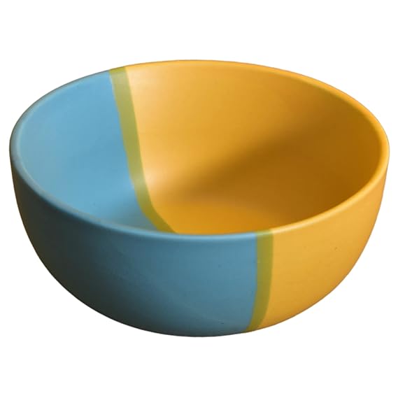 Ambert Ceramic Hand Painted Dessert Bowls - 200 ml, Pack of 6 Pieces, Yellow Blue