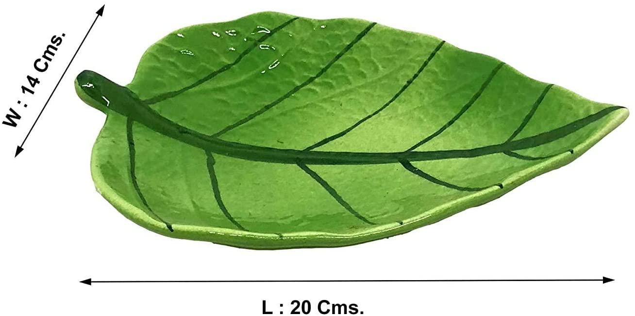 Ambert Betel Leaf Shaped Starter, Microwave Safe Use, Dry Fruits & Samosa Serving Platters Green Color Set of 2