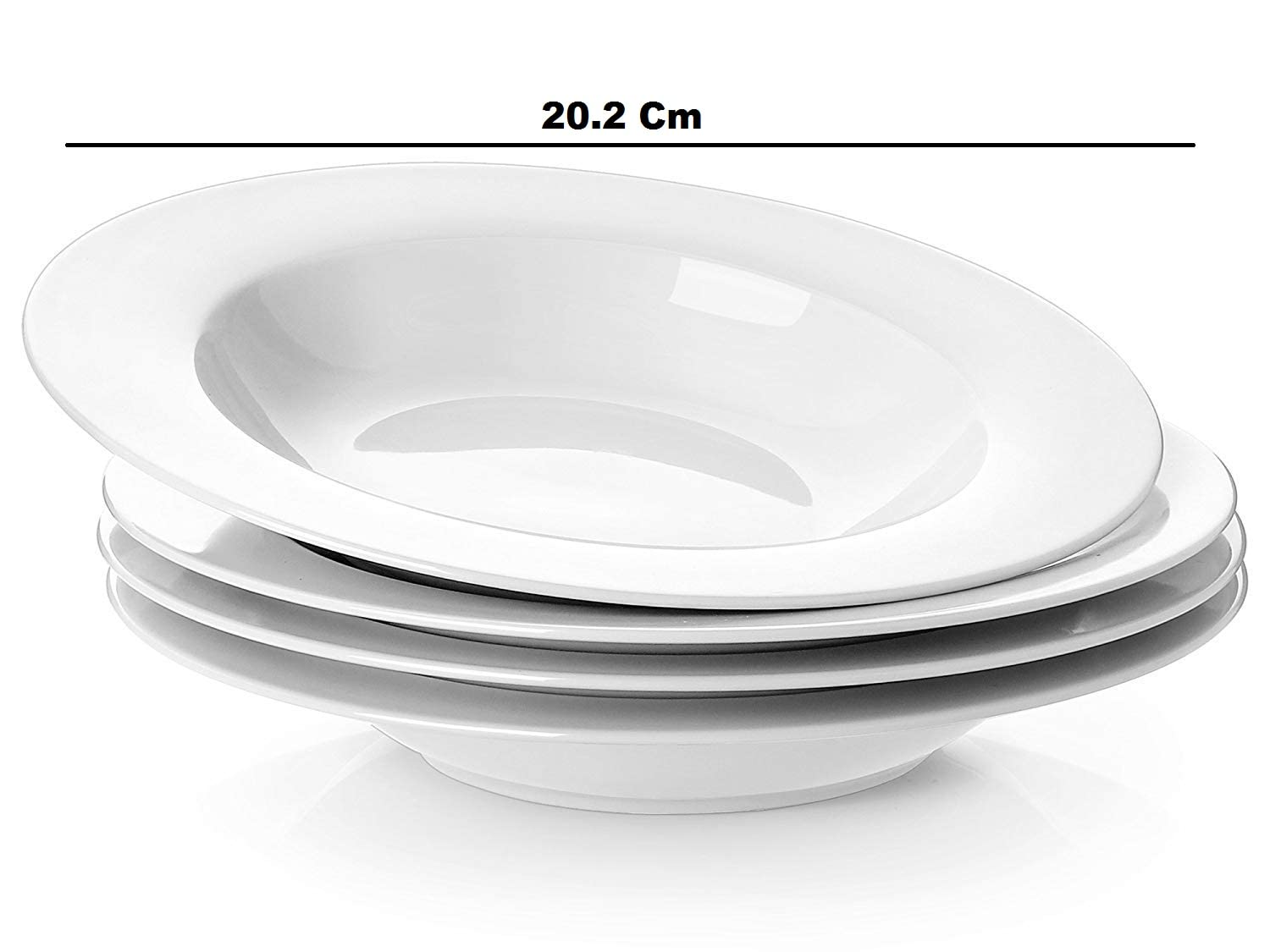 Ambert Deep Plate Plain, Snow White, 8 inch Pasta, Soup, Rice, Gravy Plate Opal glass Pack of 4