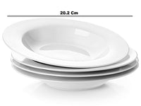 Ambert Deep Plate Plain, Snow White, 8 inch Pasta, Soup, Rice Pack of-4