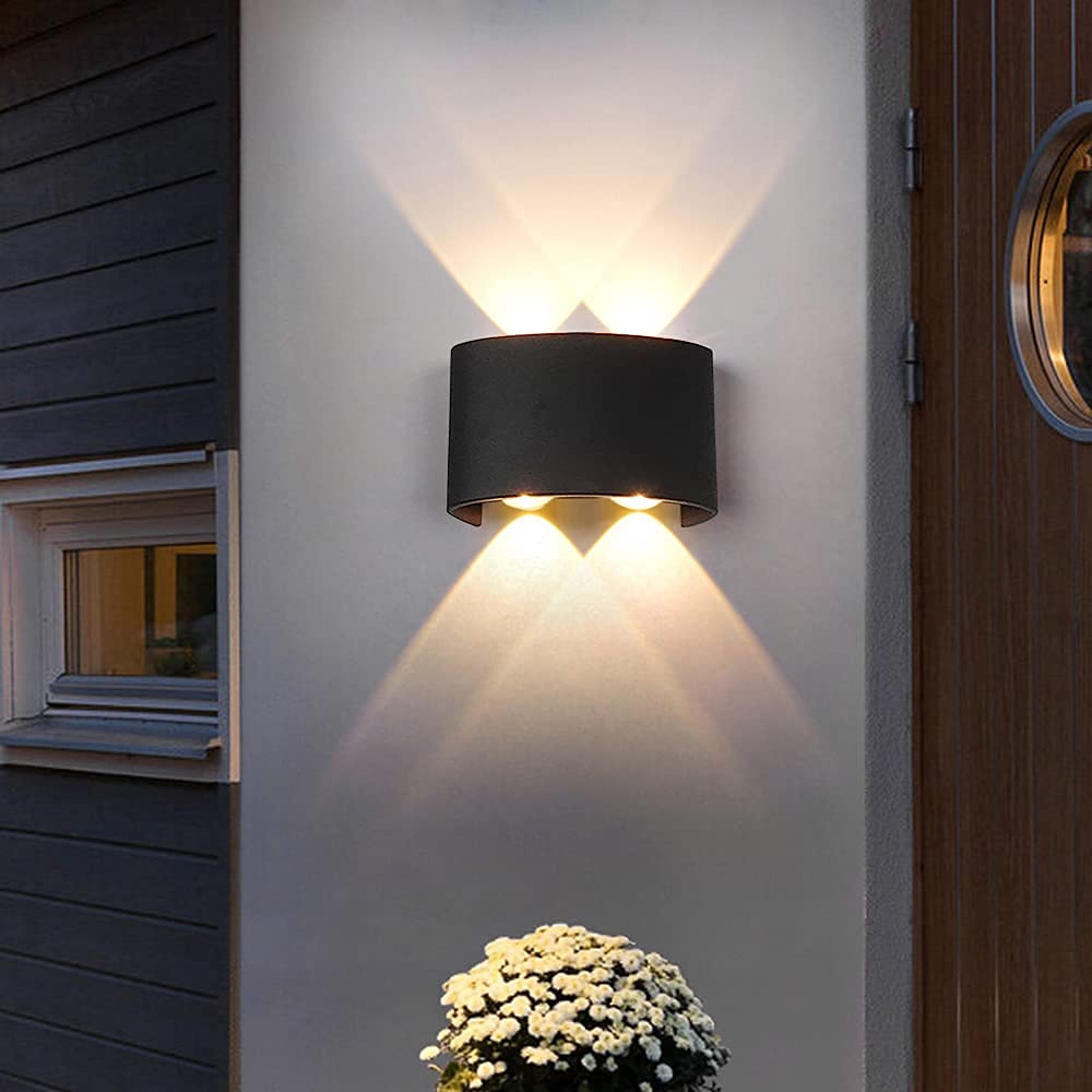 Ambert Indoor Outdoor Up Down Wall Lamps Led Light Shade Curved Black 4 Watts, Warm White, Die-Cast Aluminum