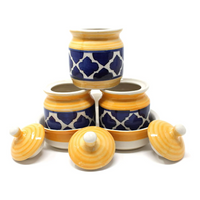 Ambert Ceramic Jar With Tray Set of 3Pcs Hand Made Ceramic Pickle Jar Multicolor