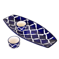 Ambert Hand-Painted Ceramic Serving Platter with 2 Dip Bowls, Kebab Platter