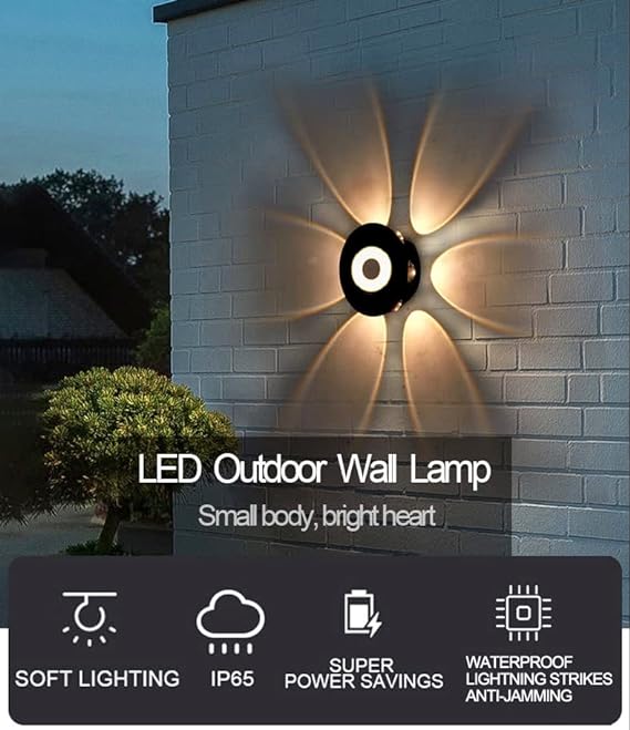 Ambert 12 Watts LED Round Shape Six Way Round Indoor Outdoor Waterproof Wall Light Warm White)