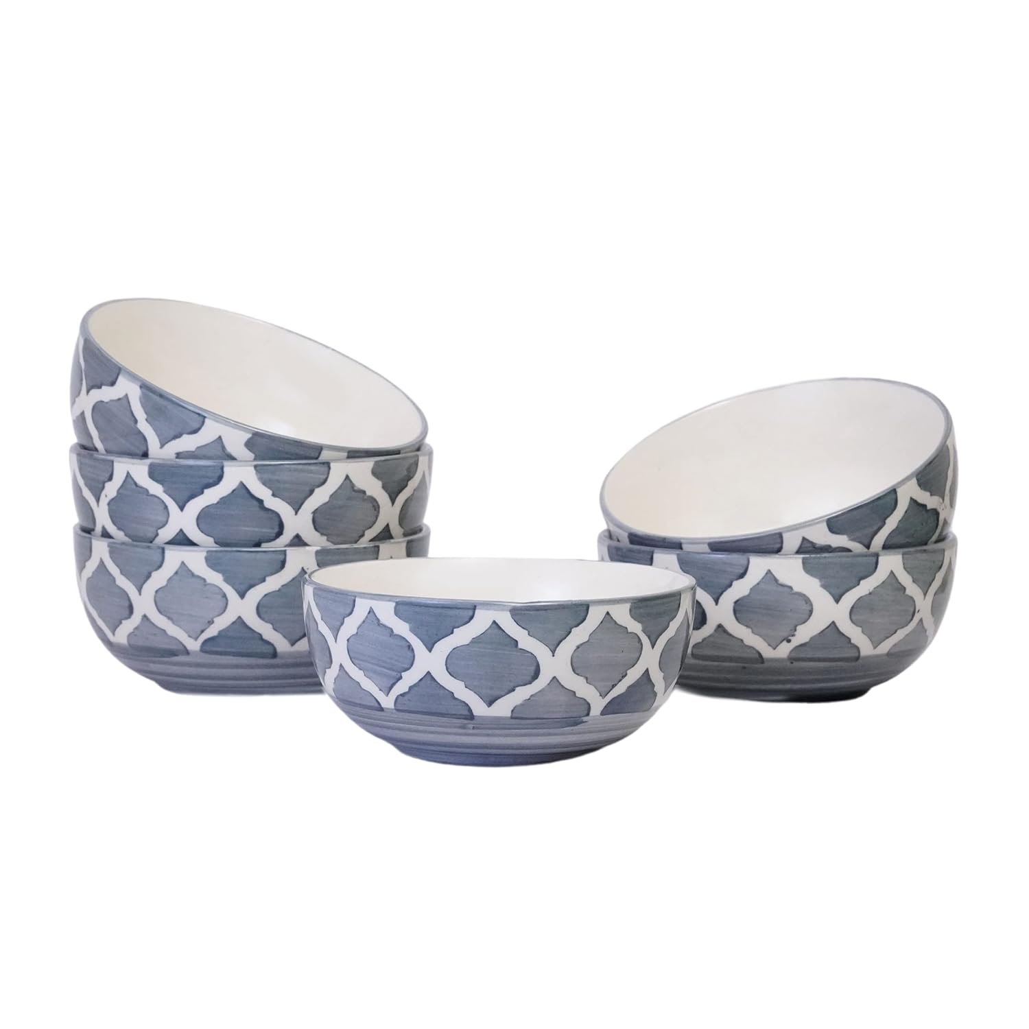 Ambert Ceramic Hand Painted Dessert Bowls - 200 ml, Pack of 6 Pieces, Gray Color