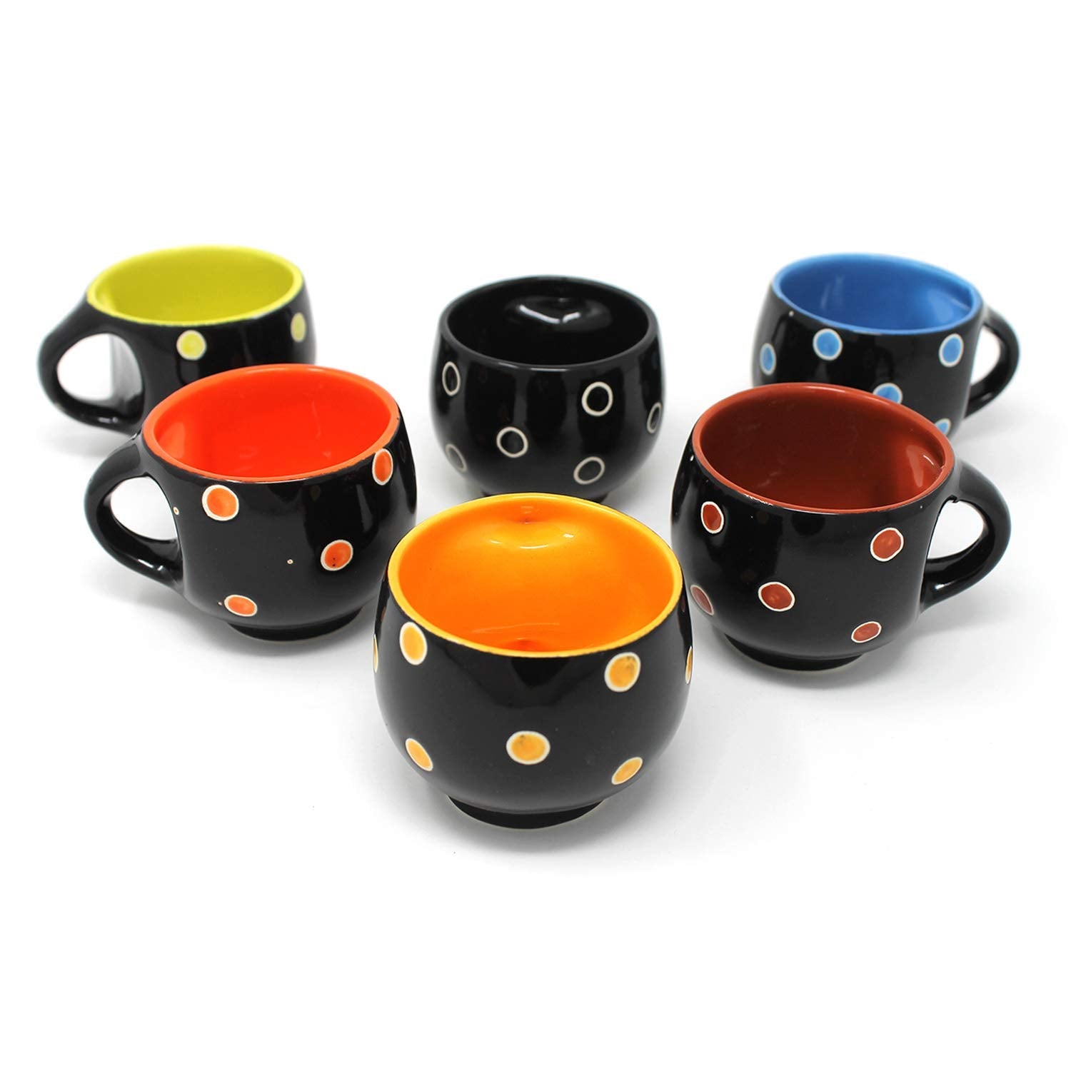 Ambert Stylish Ceramic Handcrafted Black Pari Dot Printed Tea Cup/Coffee Cup Set Ideal Best Gift for Friends, Family, Home, Office use, Kitchen Cup Set of 6pcs