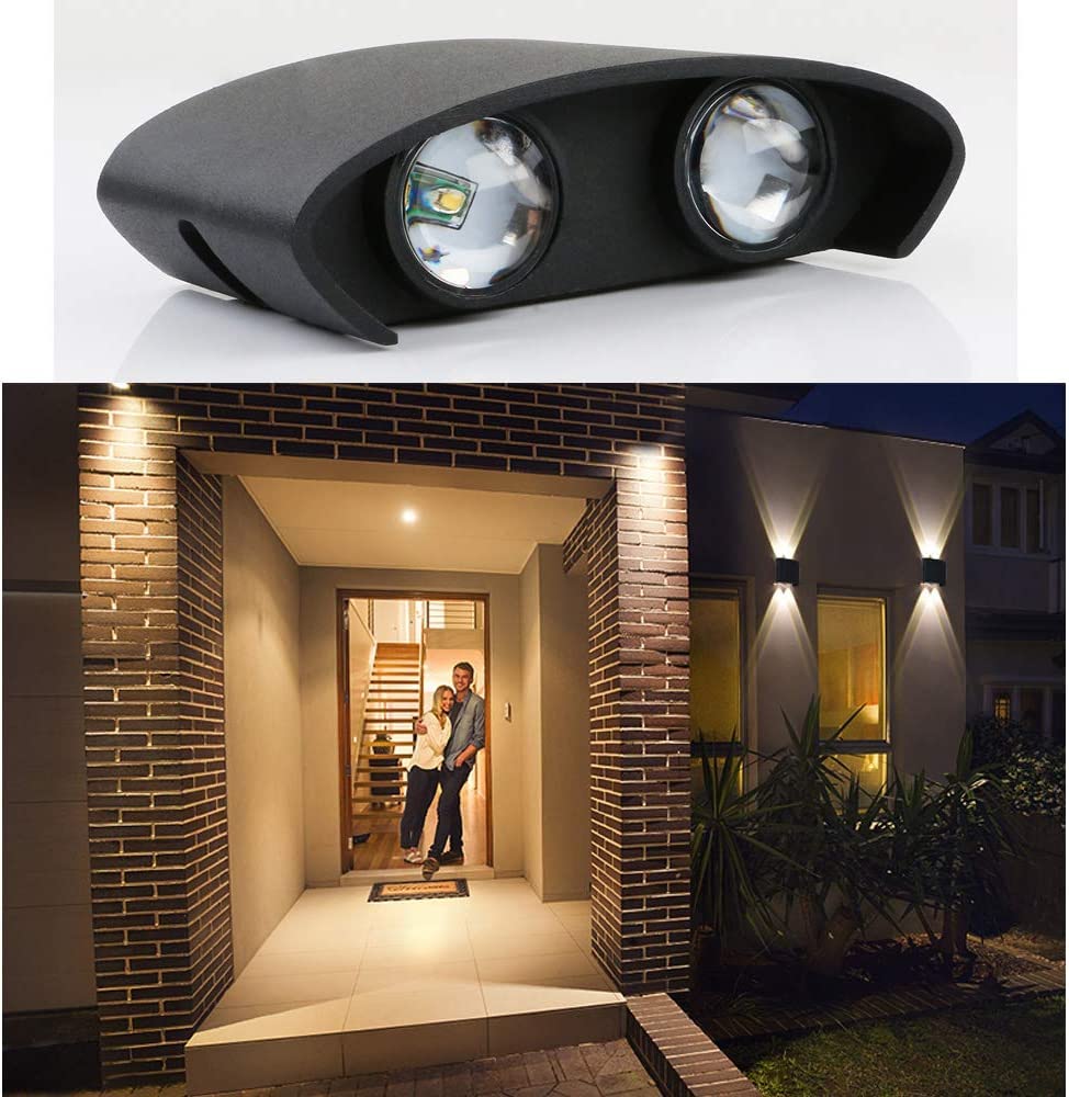 Ambert Indoor Outdoor Up Down Wall Lamps Led Light Shade Curved Black 4 Watts, Warm White, Die-Cast Aluminum