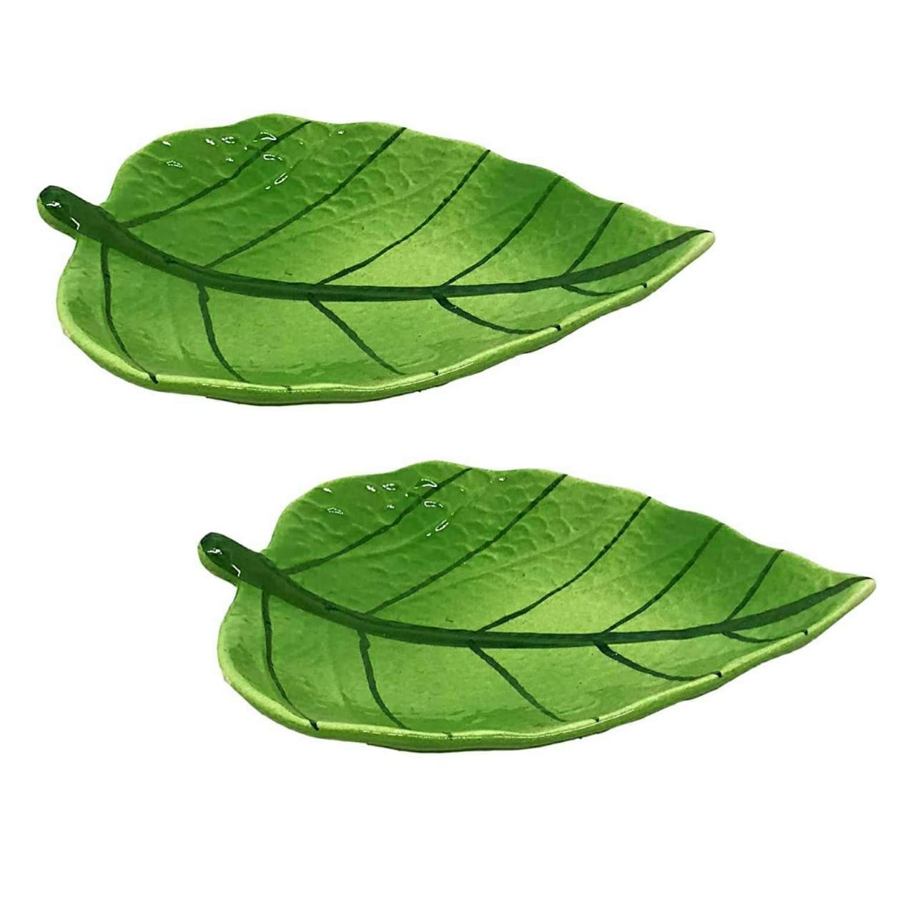 Ambert Betel Leaf Shaped Starter, Microwave Safe Use, Dry Fruits & Samosa Serving Platters Green Color Set of 2