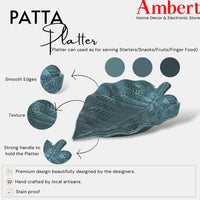 Ambert Green Ceramic Leaf Shaped Snacks Serving Tray, Microwave & Dishwasher Safe