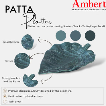 Ambert Green Ceramic Leaf Shaped Snacks Serving Tray, Microwave & Dishwasher Safe
