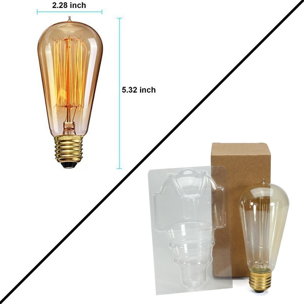 Edison Light Bulbs 40 Watt Filament Light Bulb E27 Base Decorative Antique Filament Lamp Bulbs Pack of 2