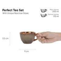 Ambert Ceramic Cup and Saucer Set of 6, 200ml Glossy Finish | Tea Set Ceramic