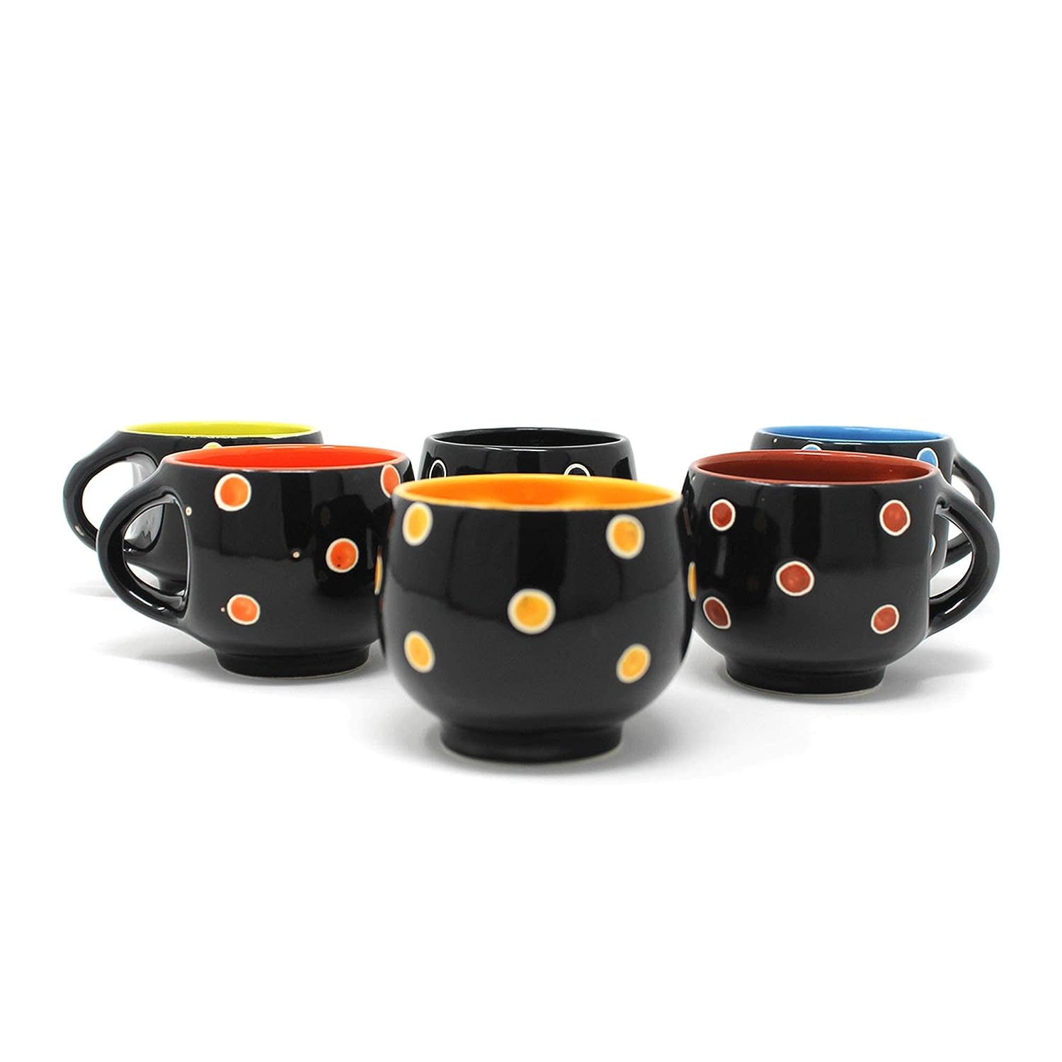 Ambert Stylish Ceramic Handcrafted Black Pari Dot Printed Tea Cup/Coffee Cup Set Ideal Best Gift for Friends, Family, Home, Office use, Kitchen Cup Set of 6pcs