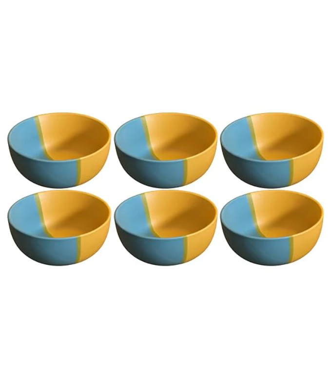 Ambert Ceramic Hand Painted Dessert Bowls - 200 ml, Pack of 6 Pieces, Yellow Blue