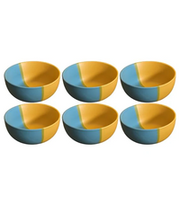 Ambert Ceramic Hand Painted Dessert Bowls - 200 ml, Pack of 6 Pieces, Yellow Blue