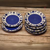 Ambert Floral Pattern Ceramic 7-Inch Plates, Set of 6, Microwave & Dishwasher Safe
