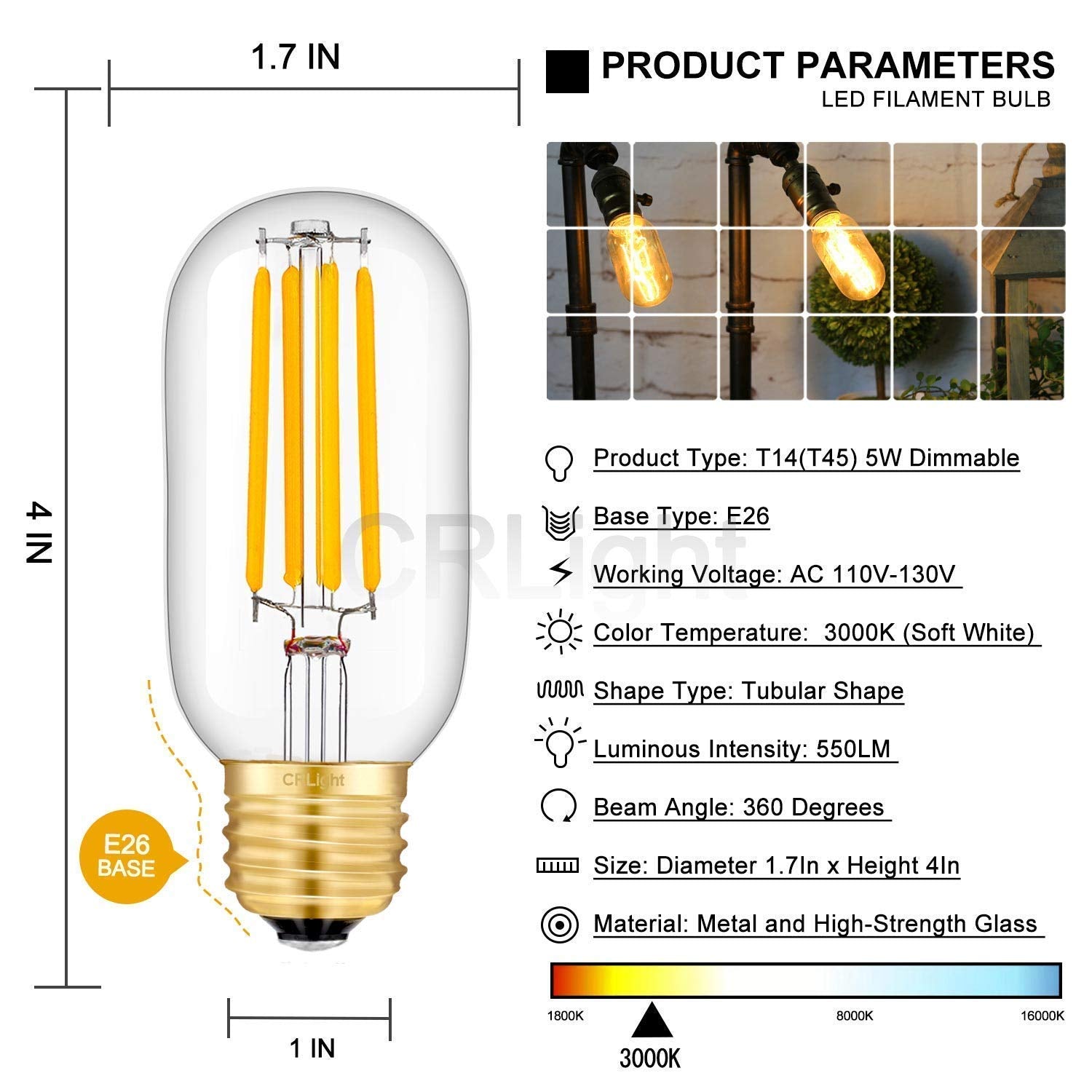 T45 Led Edison Bulbs, Antique Retro Light Bulb 4W Squirrel Cage Filament Light Bulb Pack of 4