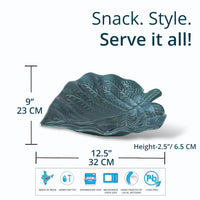 Ambert Green Ceramic Leaf Shaped Snacks Serving Tray, Microwave & Dishwasher Safe