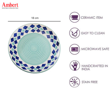 Ambert Ceramic 7-Inch Sea Green Designer Dinner Plates, Set of 4, Microwave & Dishwasher Safe
