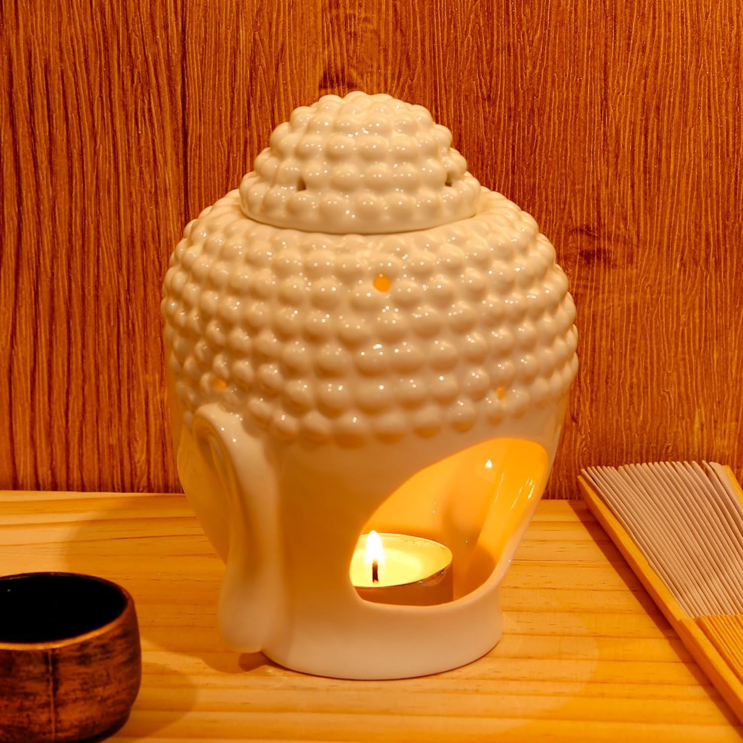 Ambert Ceramic Buddha Head Oil Burner Candle Holder Aroma Diffuser