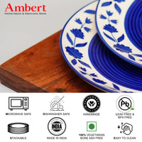 Ambert Floral Pattern Ceramic 7-Inch Plates, Set of 6, Microwave & Dishwasher Safe