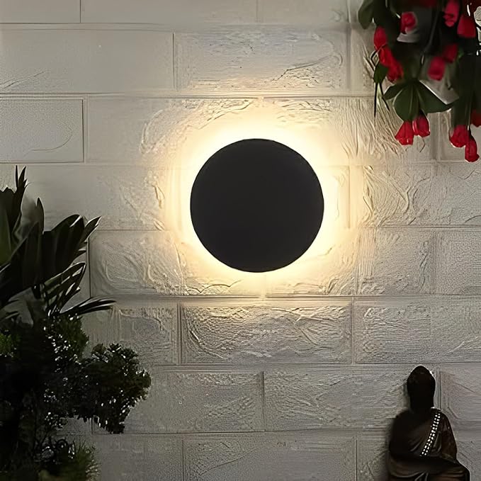 Ambert Aluminum 18 Watt Indoor/Outdoor Luxurious Black Moon Wall Lamp Black Hole Moon Light