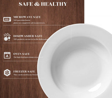 Ambert Deep Plate Plain, Snow White, 8 inch Pasta, Soup, Rice Pack of-4