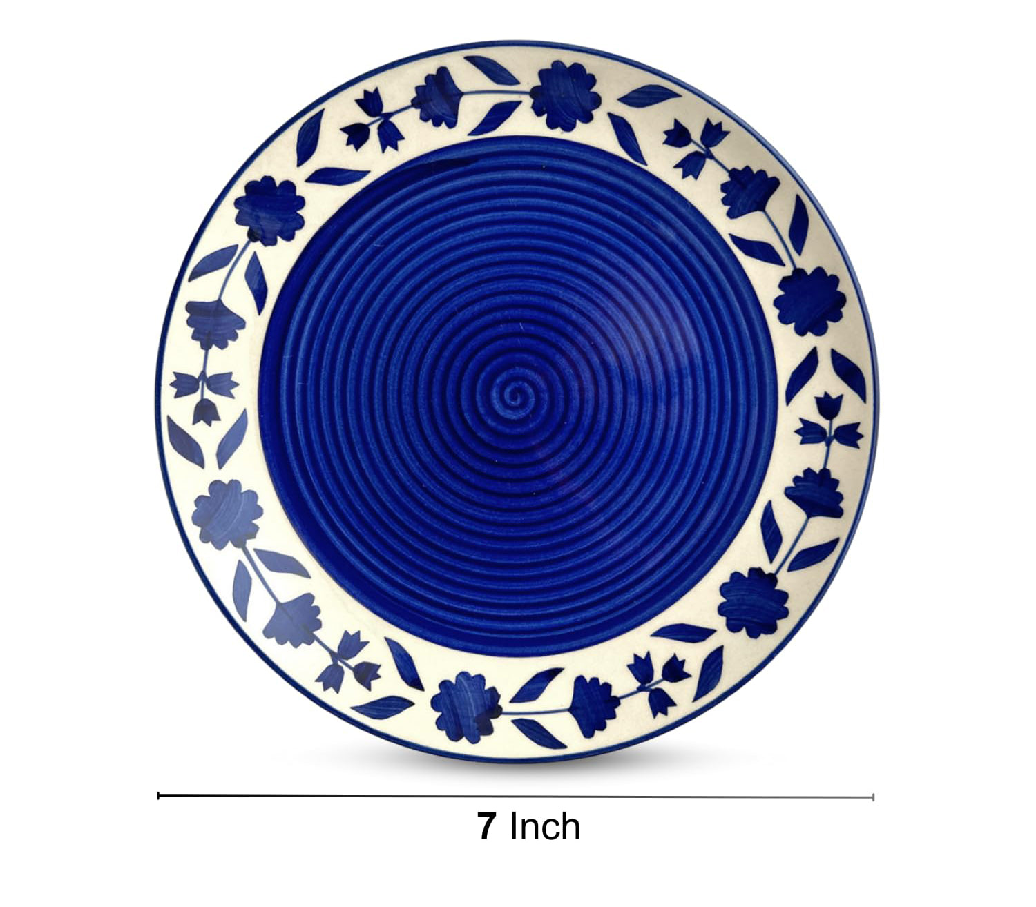 Ambert Floral Pattern Ceramic Quarter/Small Plates 7 Inch, Microwave & Dishwasher Safe - Blue Pack of 6