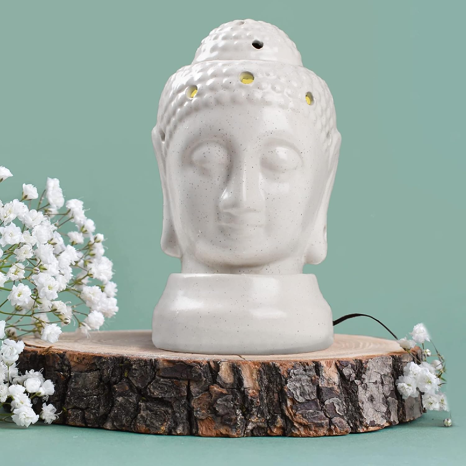 Ambert Buddha Ceramic Aroma Diffuser Electric Fragrance Oil Burner for Office, Home Décor, Off White