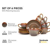 Ambert Ceramic Cup and Saucer Set of 6, 200ml Glossy Finish | Tea Set Ceramic