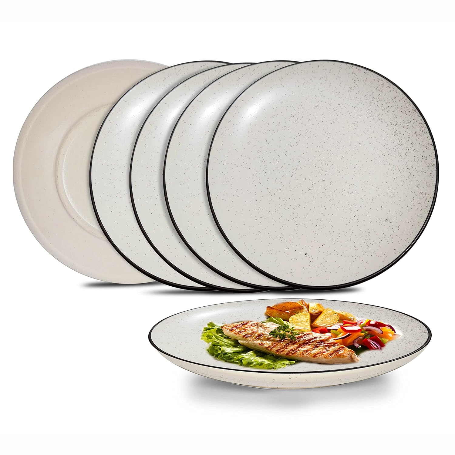 Ambert Ceramic Handcrafted Dotted White Quarter Plates, Small Side Plates for Dinner and Snacks 7 Inch, Microwave Safe Pack Of 6