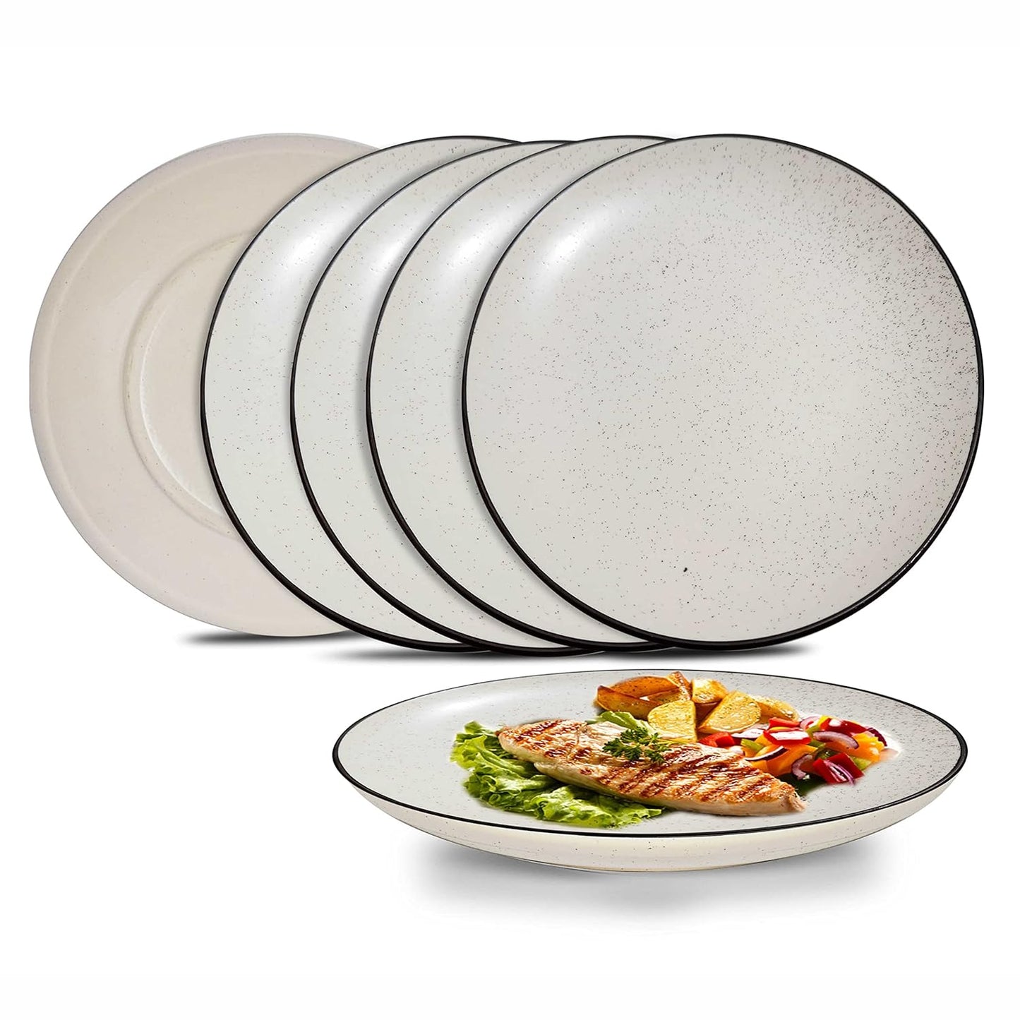 Ambert Ceramic Handcrafted Dotted White Quarter Plates Pack of-6