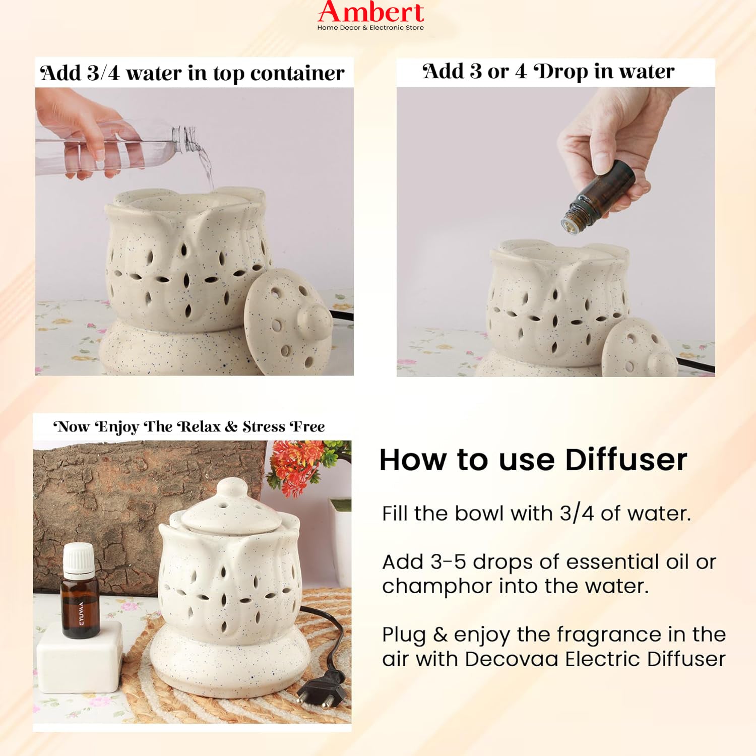 Ambert Kamal Aroma Electric Diffuser for Home Fragrance|