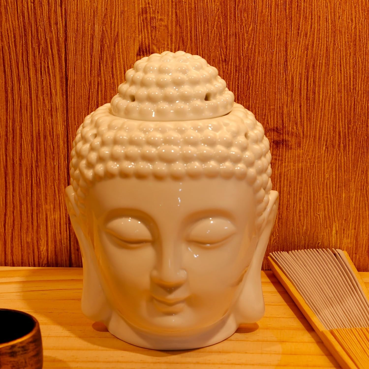 Ambert Ceramic Buddha Head Oil Burner Candle Holder Aroma Diffuser