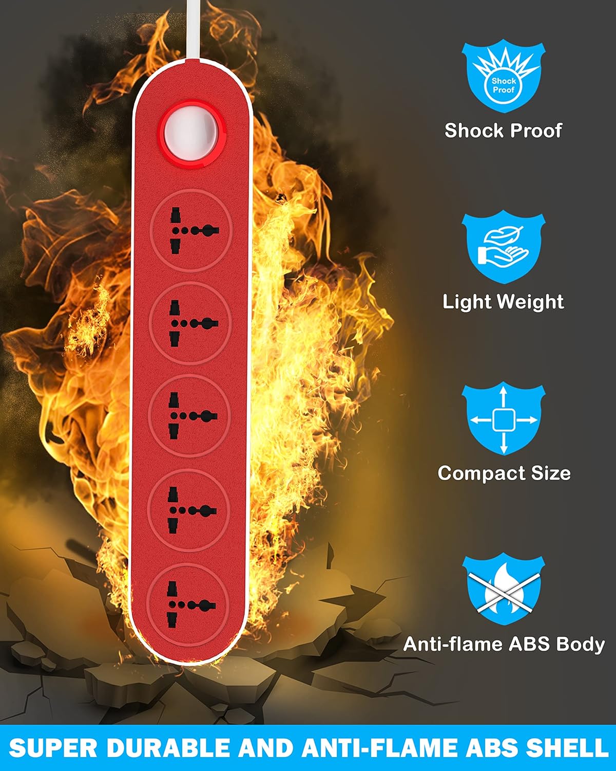 Ambert 5 Meter 16.4 Feet Long Switch Board Extension, Pack 1 Extension Boards with Switch, Extension Board with Long Wire, Extension Board for Computer, Surge Protectors Spike Buster, Switch Board Red