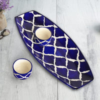 Ambert Hand-Painted Ceramic Serving Platter with 2 Dip Bowls, Kebab Platter