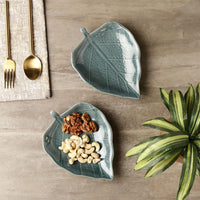 Ambert Leaf Platter Set of 2 Pcs, 7 Inches Kitchen &amp; Table Top Snack Serving Platter for Breakfast, Dining Table, Microwave Safe