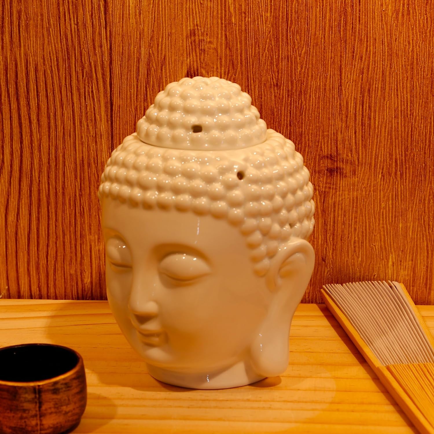 Ambert Ceramic Buddha Head Oil Burner Candle Holder Aroma Diffuser