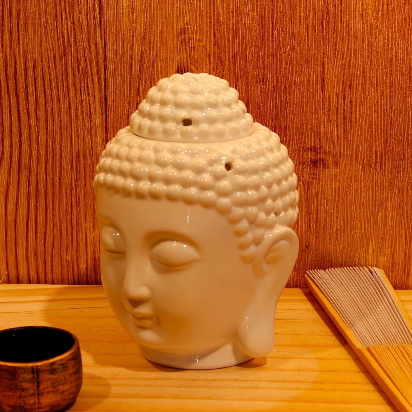 Ambert Ceramic Buddha Head Oil Burner Candle Holder Aroma Diffuser